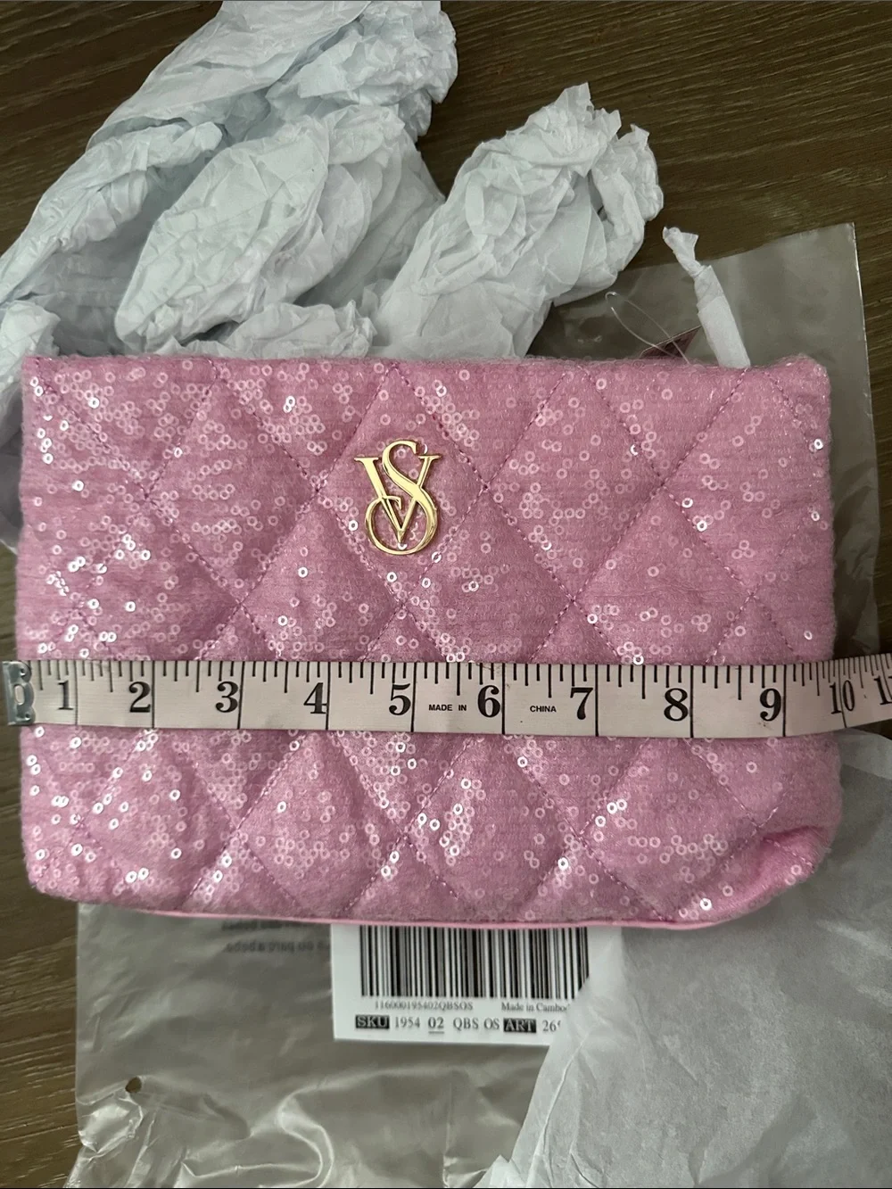 NWT Victoria's Secret Pink Sequin Quilted Cosmetic Pouch